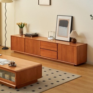 Mueble de TV de Madera Maciza Color Cerezo, Soporte de TV con Almacenamiento para Colocar en el Suelo - Product Image 2