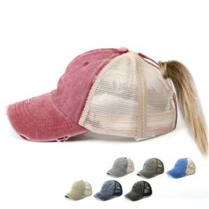 Classic Plain Outdoor Mesh <b>Hats</b> Tide Washed Baseball Cap Horsetail <b>Hat</b> Curved Brim Mesh Cap Outdoor Sports Visor Z0028-1 - Product Image 5