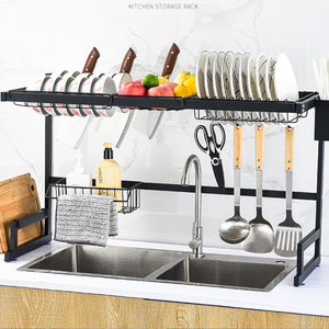 Étagère de cuisine industrielle en acier au carbone pour rangement de bols, avec supports amovibles, panier égouttoir pour vaisselle et organisateur d'évier - Product Image 4