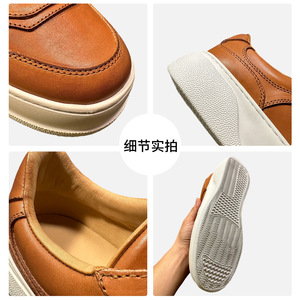 Qhccid Genuine Leather Casual Shoes Brown Mid <b>Heel</b> Thick Sole Unisex Breathable Lightweight Daily Wear - Product Image 5