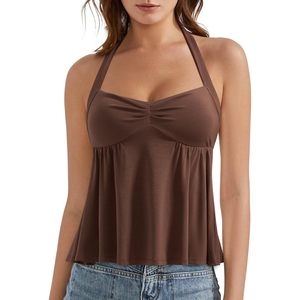 FOXA Peplum Halter Top pour femme avec soutien-gorge intégré, débardeur sans manches froncé, longueur normale, en tissu tricoté - Product Image 1