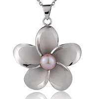 Collier pendentif fleur de frangipanier en argent sterling 925 avec perle d'eau douce 25mm 15mm 20mm Bijoux pendentif fleur de frangipanier
