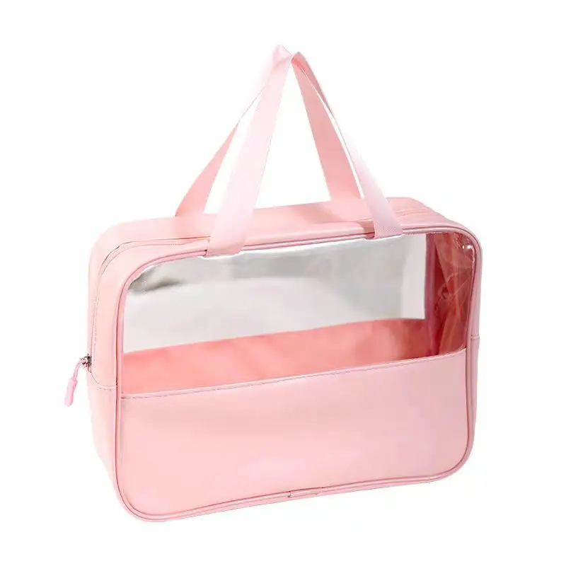 Trousse de toilette de voyage transparente et imperméable pour jeune fille en pvc pour maquillage cosmétique de beauté avec poignée