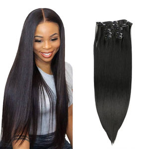 Venta al por mayor Clip recto en extensiones <span class=keywords><strong>de</strong></span> cabello cabeza completa <span class=keywords><strong>pelo</strong></span> sintético Color negro <span class=keywords><strong>natural</strong></span> con 22 pulgadas cortina <span class=keywords><strong>de</strong></span> tejido <span class=keywords><strong>de</strong></span> <span class=keywords><strong>pelo</strong></span> - Product Image 1
