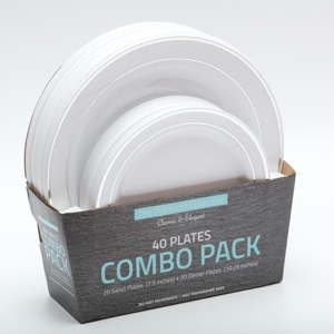 40 assiettes de mariage et de fête en plastique <span class=keywords><strong>blanc</strong></span> avec bordure en or argenté 9.5 pouces carrés et 7.5 pouces - Product Image 5