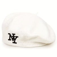 Béret en laine brodé avec logo NY, béret vintage chaud pour femme, automne-hiver