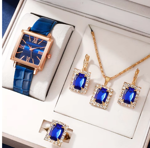 Ensemble 5 Pièces : Montres Bracelet <span class=keywords><strong>Femme</strong></span> Décontractées et Luxueuses à <span class=keywords><strong>Quartz</strong></span> pour Femmes, Bagues, Colliers, Boucles d'Oreilles et Montres-Bracelets à Strass Tendance - Product Image 6