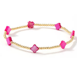 Pulsera Elástica de Cuentas de Concha Natural con Cruz Bohemia Colorida, Trébol de Cuatro Hojas y Cuentas Doradas, Joyería Cristiana - Product Image 5