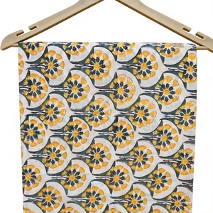 Yellow Floral Hand Block Print Cotton Fabric Indian Handmade Botanical Textile for Dress Kurti Home Decor - Product Image 1