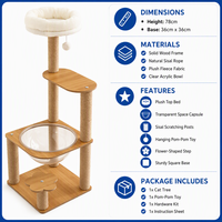 Arbre à chat multi-niveaux en peluche avec capsule spatiale, poteaux à gratter en sisal, tour pour chat en bois et acrylique de 78 cm