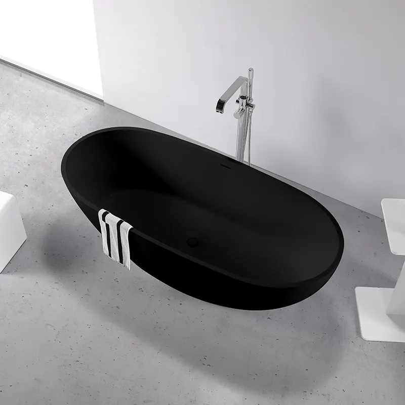 Hot Sale Matt Black Solid Surface Bathtub Artificial Stone Acrylic tub Freestanding Bath Tub Hotel project bathtub luxury tub