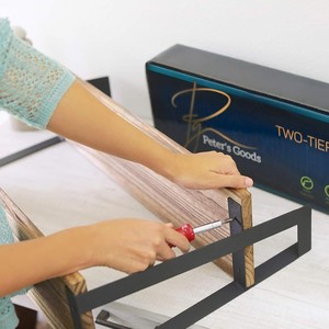 Double Layer Iron Wood <b>Wall</b> <b>Shelf</b> Solid Wood <b>Mounted</b> Bookshelf Storage Rack Living Room Decorative Organizer Multipurpose - Product Image 2