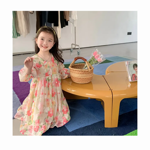 Ropa Infantil al por Mayor, Vestido Tutú de Chifón Elsali de Manga Larga con Tela Vaquera, Diseño Sólido, Nuevo Modelo para Niñas, Estilo Otoñal para Fiestas - Product Image 1