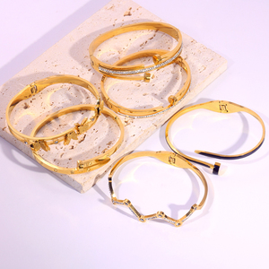 Cổ Điển desig Thời Trang Thép Không Gỉ 18K Vàng Thật Mạ Pave Zircon Cuff <span class=keywords><strong>Bangle</strong></span> Đối Với Phụ Nữ Đồ Trang Sức - Product Image 2