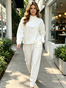 <b>White</b> Turtleneck Sweatshirt and Jogger <b>Set</b> Women <b>2</b> <b>Piece</b> Casual Loungewear Full Sleeve Loose Fit - Product Image 1