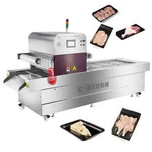 continuous vacuum tray sealer packing machine for food meat and sausage