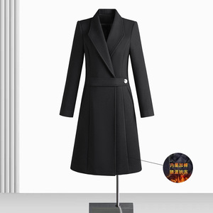 Women's Professional Woolen <b>Overcoat</b> Mid Length Thickened With Cotton Autumn Winter Work Uniform Navy Blue Coat - Product Image 2