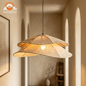 Luminaire suspendu en <span class=keywords><strong>lin</strong></span> de style Wabi Sabi, double couche de <span class=keywords><strong>tissu</strong></span>, pour salle à manger - Product Image 3