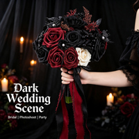 Gotischer Brautstrauß mit schwarzen und roten künstlichen Rosen und Perlen für Halloween-Geisterthemen-Hochzeitszeremonie-Dekoration