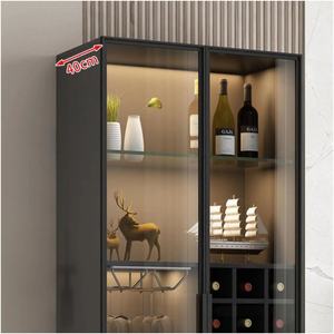 照明付き ブラック 木製 フロア ワインキャビネット バー ガラスディスプレイキャビネット付き 家庭用 ワインバーキャビネット ガラスドア付き - Product Image 6