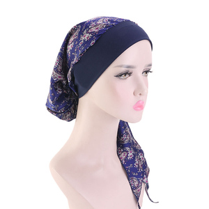 <span class=keywords><strong>Turban</strong></span> en soie imprimé à large bande, pré-noué avec nœud, pour femmes et jeunes filles, idéal pour le quotidien - Product Image 5