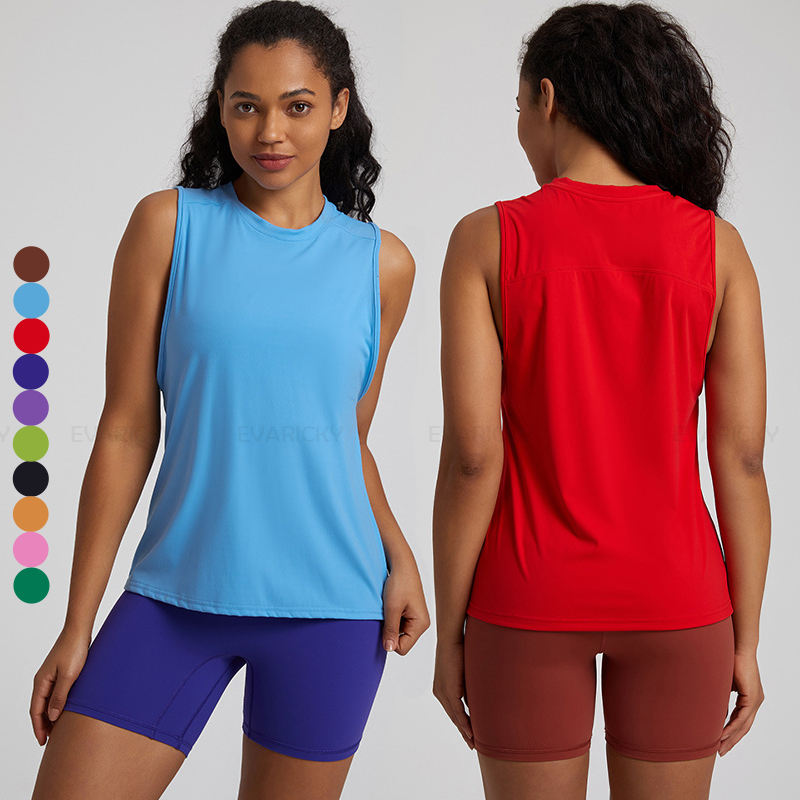 Round Neck High Quality Loose Fit Breathable Spandex Running Athletic Sports Yoga Gym Tank Top Women