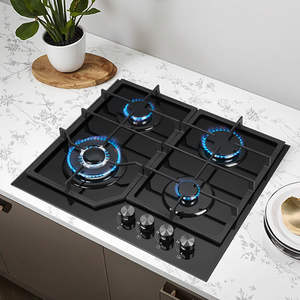 Vente flash <span class=keywords><strong>Plaque</strong></span> de cuisson à gaz encastrable 4 brûleurs en acier inoxydable avec panneau en verre trempé et allumage électronique Brûleur noir - Product Image 3