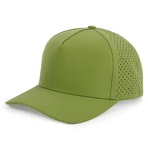 Custom Logo Outdoor Waterproof Sport Baseball Cap Solid Color 5 Panel Trucker Cap Laser Cut Perforated Hat