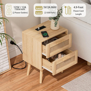 Boho Phong Cách Đầu Giường 2 Ngăn Kéo Đầu Giường Đồ Nội Thất Gỗ Tự Nhiên Mây Trang Trí Đêm Đứng Cho Phòng Ngủ Phòng Khách - Product Image 3