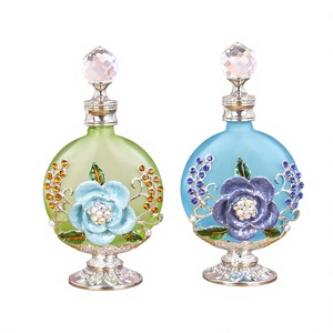 <b>30ml</b> Enamel Rose Retro <b>Perfume</b> <b>Bottle</b> Dubai Colorful Flower Rhinestone Metal <b>Perfume</b> <b>Bottle</b> Refillable Gift Decor <b>Bottle</b> - Product Image 1