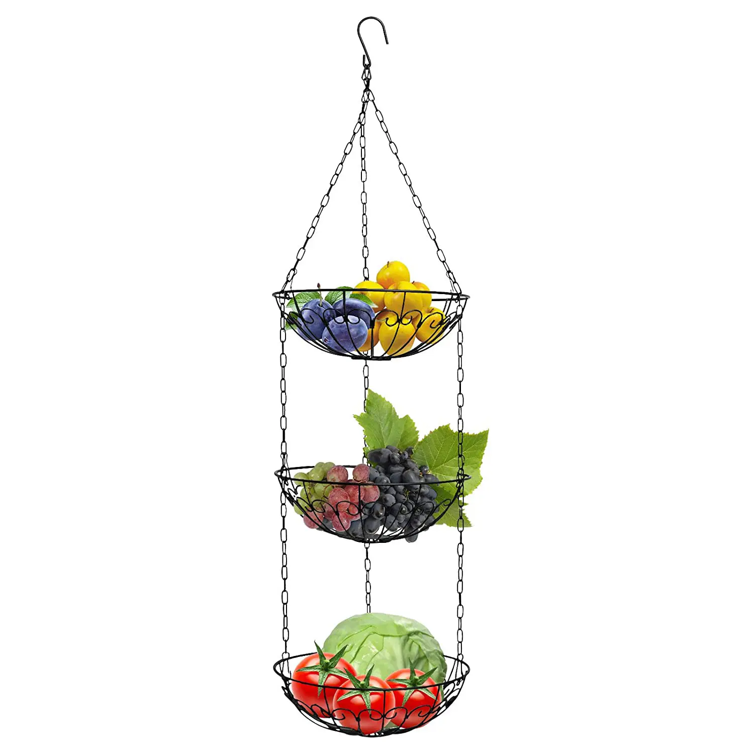 3 Tier Chain Hanging Fruit Basket Vegetable Kitchen Storage Basket Rustic Country Style Chicken Wire Storage Basket