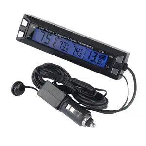 Car Digital Auto Thermometer Voltmeter Clock Volt Temperature Monitor 12V 24V Outdoor Indoor LCD Orange/Blue Backlight