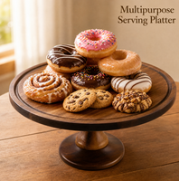 Support à gâteau moderne en bois d'acacia écologique et non toxique avec base ronde et piédestal en bois pour le thé de l'après-midi, les mariages, la pâtisserie et les cadeaux
