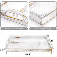 Plateau en bois pour table basse, style rustique vintage, plateau de rangement décoratif avec poignée découpée pour servir