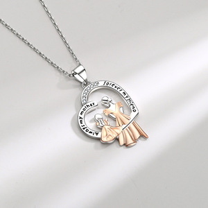Regalo del Día de la <span class=keywords><strong>madre</strong></span> Collar con colgante de <span class=keywords><strong>madre</strong></span> <span class=keywords><strong>e</strong></span> <span class=keywords><strong>hija</strong></span> con corazón de oro genuino Chapado en cobre liso de dos tonos Zirconia - Product Image 6
