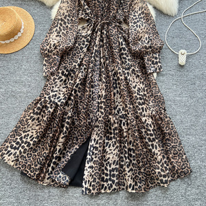 <span class=keywords><strong>Robe</strong></span> longue à imprimé léopard pour femmes, nouvelle collection automne, manches lanternes, style sexy, mode féminine, robes pour femmes - Product Image 5