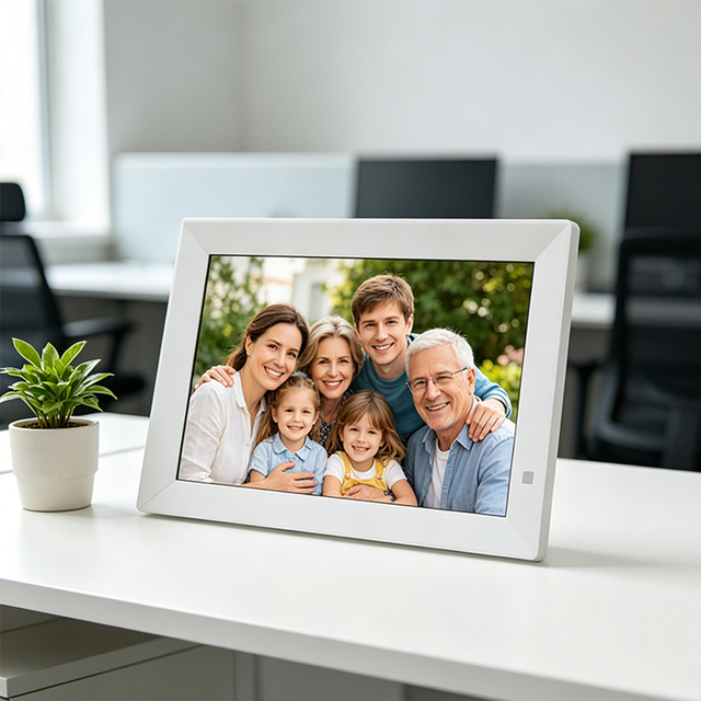 Digital Photo Frame 10.1 White Plastic Smart Touch Screen LCD WiFi Bluetooth Cloud Remote Control IOS/Android