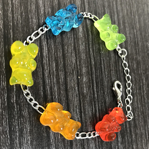 Pulsera chapada en oro de múltiples colores caramelo yute oso pulsera de cadena Figaro - Product Image 2