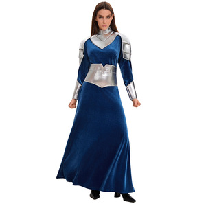 Disfraz de Robot Guerrero para Mujer, Vestido de Terciopelo Azul con Armadura Plateada, Disfraz de Cosplay para Adultos de Halloween - Product Image 4
