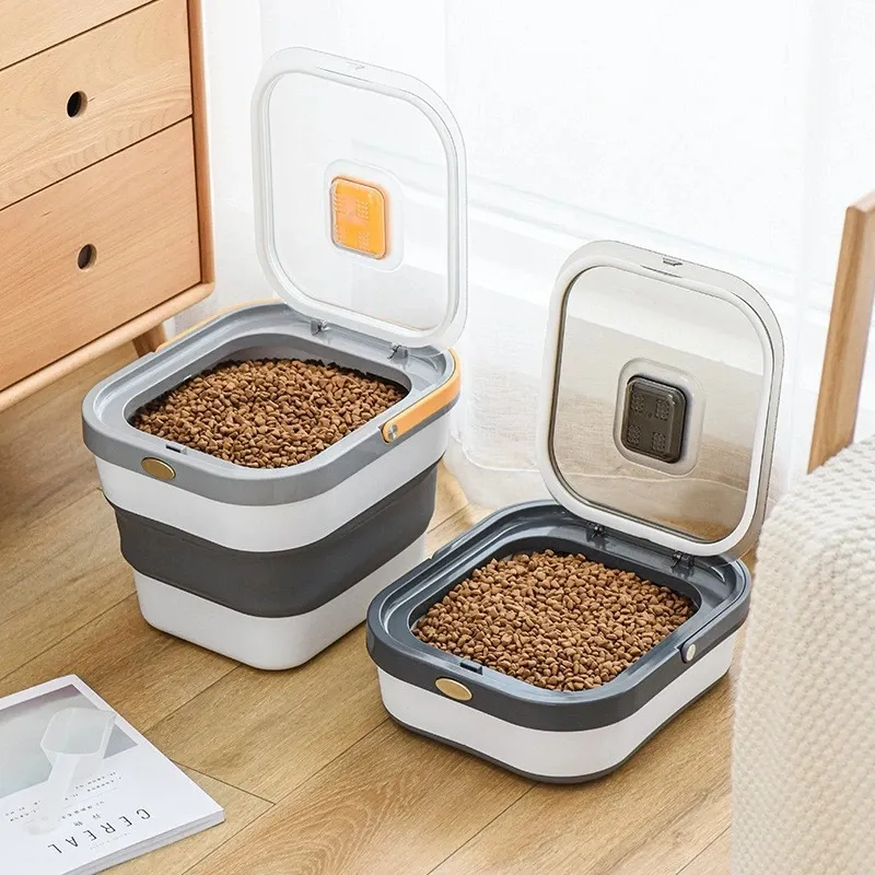 Foldable Dog Food Storage Containers with Locking Lid Dog Pet Cat Flour Sugar Plastic Leakproof Sealable Kitchen Storage Box