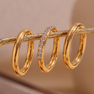 Anillo de Boda de Acero Inoxidable 316L con Baño de Oro Fino de 14k y 18k, con Circonita, para Mujer, Resistente al Deslustre - Product Image 3
