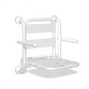 Sedile pieghevole con schienale e braccioli bianco, larghezza 52,5 cm, lunghezza 53,5 cm, attrezzatura di sicurezza per il bagno - Product Image 2