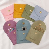 Pochette d'emballage pour bijoux avec logo personnalisé, bouton pression, en microfibre, pour boucles d'oreilles et colliers, avec insert pour carte