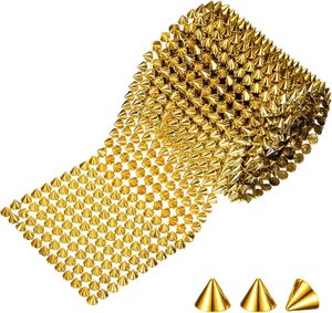 M METERXITY Yards Sew Stitch On Spikes Stud Cone Rows <b>Plastic</b> Gold Spike Rivet With Flat Back Punk Rock Trim Mesh <b>Bead</b> For DIY C - Product Image 1