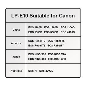 สำหรับ Canon Rebel T3 T5 T6จูบ X50 X70 <span class=keywords><strong>EOS</strong></span> 1100D 1200D 1300D 2000D <span class=keywords><strong>4000D</strong></span> แบตเตอรี่กล้องดิจิตอล LP-E10 LP E10โดยหุ้น - Product Image 5