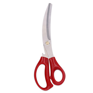<b>Kitchen</b> Curved <b>Scissors</b> 8 In Stainless Steel Red Handle For Food Cutting And Barbecue Use - Product Image 4