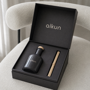Aikun Extra Large Volume Long Duration Flame Free Compact Glass <b>Reed</b> <b>Diffuser</b> Gift Set in Black Presentation Box for Hotel Room - Product Image 1