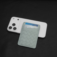 Porte-cartes en cuir véritable tissé avec logo personnalisé, ultra fin, minimaliste, blocage RFID, portefeuille de poche avant pour homme et femme