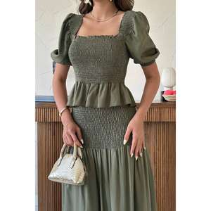 Wholesale Summer <b>Khaki</b> Gipeli Linen Set XS/XS Above Knee Short <b>Top</b> and Short Pants Solid Design Woven Knitting Fabric - Product Image 2