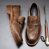 Chaussures décontractées pour hommes en cuir véritable à semelle épaisse, style vintage, bout rond, résistantes aux chocs, à enfiler – Produits en dropshipping